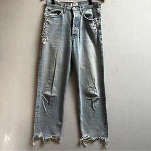 Agolde Distressed 90s Cropped Light Blue Frayed button fly Jeans Sz 27